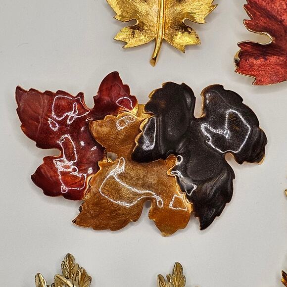 Vintage Brooch Costume Jewelry Bundle Clip On Earrings Fall Autumn Leaves - Picture 6 of 12